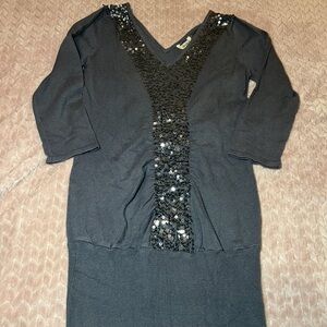 Grey V-Neck Dress with Sequin Detail